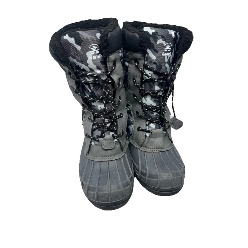 🔥Kamik 💰Waterproof 🖤🩶🖤Lined Winter Snow Boots Camo Army Print ‎ Sz 7$125